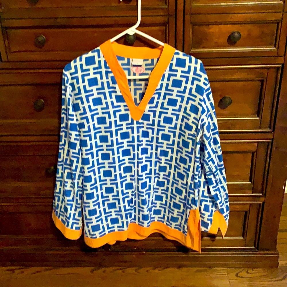 Blue white and orange tunic
